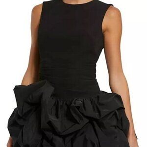 Mac Duggal Black Bubble Gathered Taffeta Cocktail Minidress